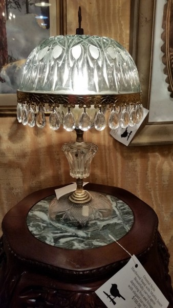 Vintage crystal glass lamp with glass shade and 30  prisms made in holland $150.00