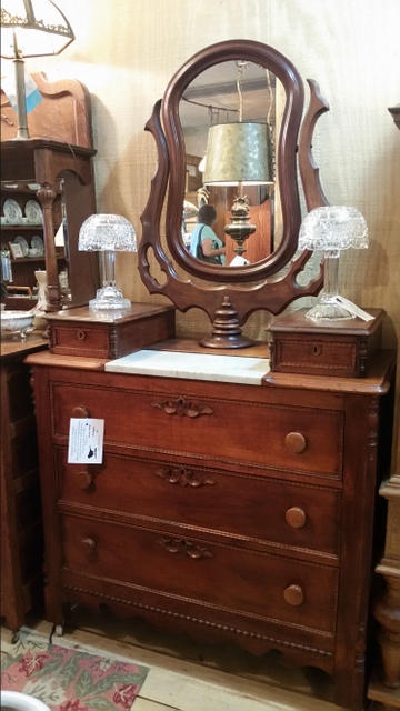 Antique Victorian Dresser With Wishbone Mirror Marble Top Insert